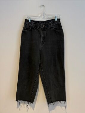 Vintage Gitano Black Cropped Straight Jeans with Frayed Hem Size 8